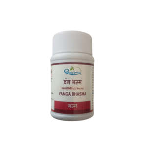Dhootapapeshwar Vanga Bhasma container on a clean background, authentic Ayurvedic medicine for strength and immunity.
