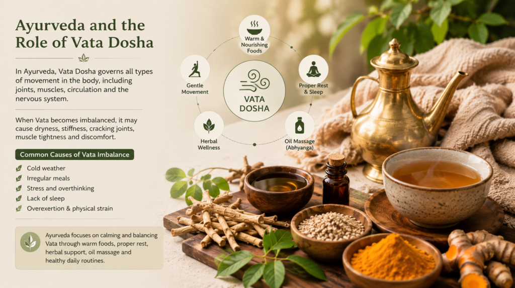 Ayurvedic concept of Vata Dosha balance for healthy joints, muscles, and mobility