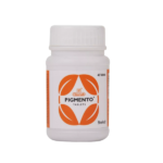 Sealed bottle packaging of Charak Pigmento Tablets, an Ayurvedic formulation for skin repigmentation.