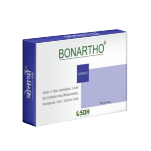 Main box packaging of SDH Bonartho Capsules by Shree Dhanwantri Herbals for bone strength and joint care.