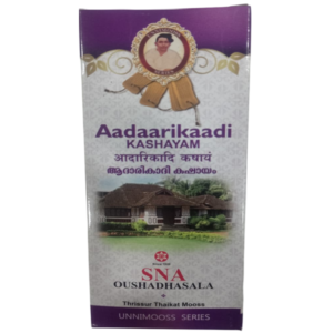 SNA Aadaarikaadi Kashayam bottle box packaging, an Ayurvedic herbal decoction for heel pain, calcaneal spur, and joint stiffness.