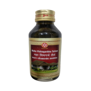 SNA Maha Vishagarbha Tailam bottle container packaging box, a classical Kerala Ayurvedic medicated oil for acute joint pain, sciatica, and severe Vata disorders.