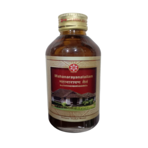 SNA Mahanarayana Tailam bottle container packaging box, a classical Kerala Ayurvedic medicated sesame oil for joint pain, arthritis, and nerve weakness.