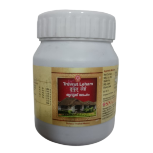 SNA Truvrut Leham container packaging, a classical Ayurvedic herbal jam for constipation, body detox, and Virechana therapy.